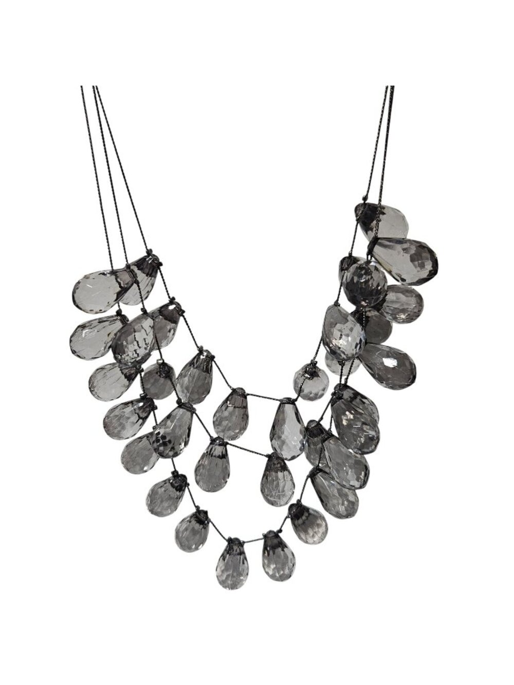 Y2K Smoky Bib Necklace Gray Faceted Teardrop Cascade Gothic Glam Cocktail Women